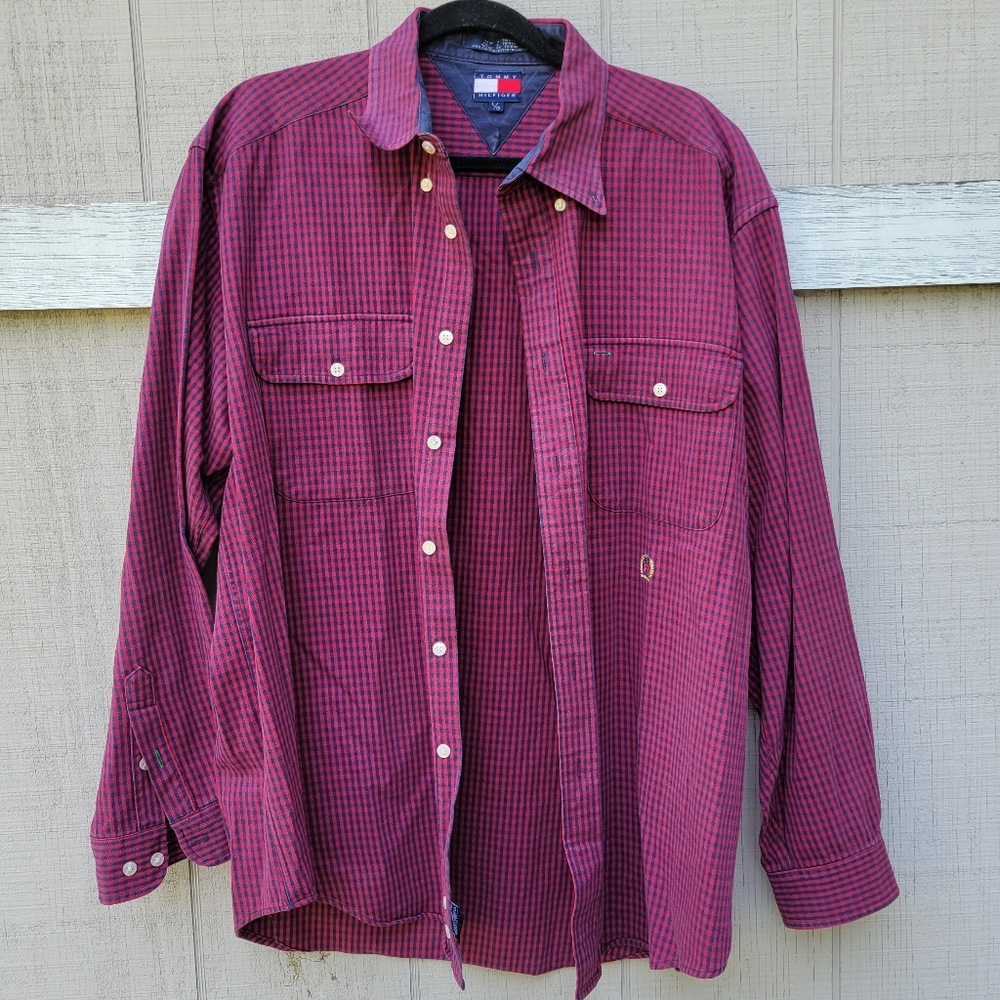 VINTAGE Tommy Hilfiger Plaid Heavy Weight Long Sleeve Button Down Shirt Large